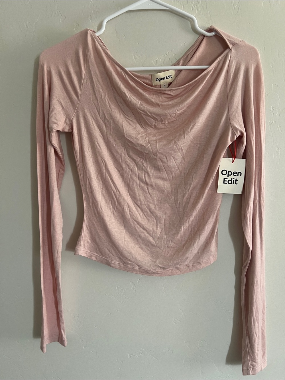 Open Edit- Women's Long Sleeve Pink Boatneck Top